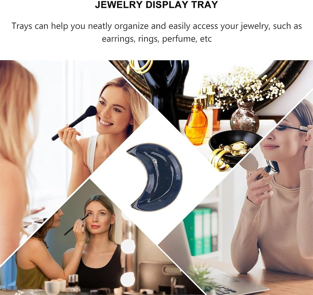 HYAVIA 2 Pack Blue Moon Jewelry Trays with Stars &ndash; Small Ceramic Ring Dishes, Decorative Vanity & Bathroom Trinket Holders for Rings, Necklaces, Earrings & Keys image number 2