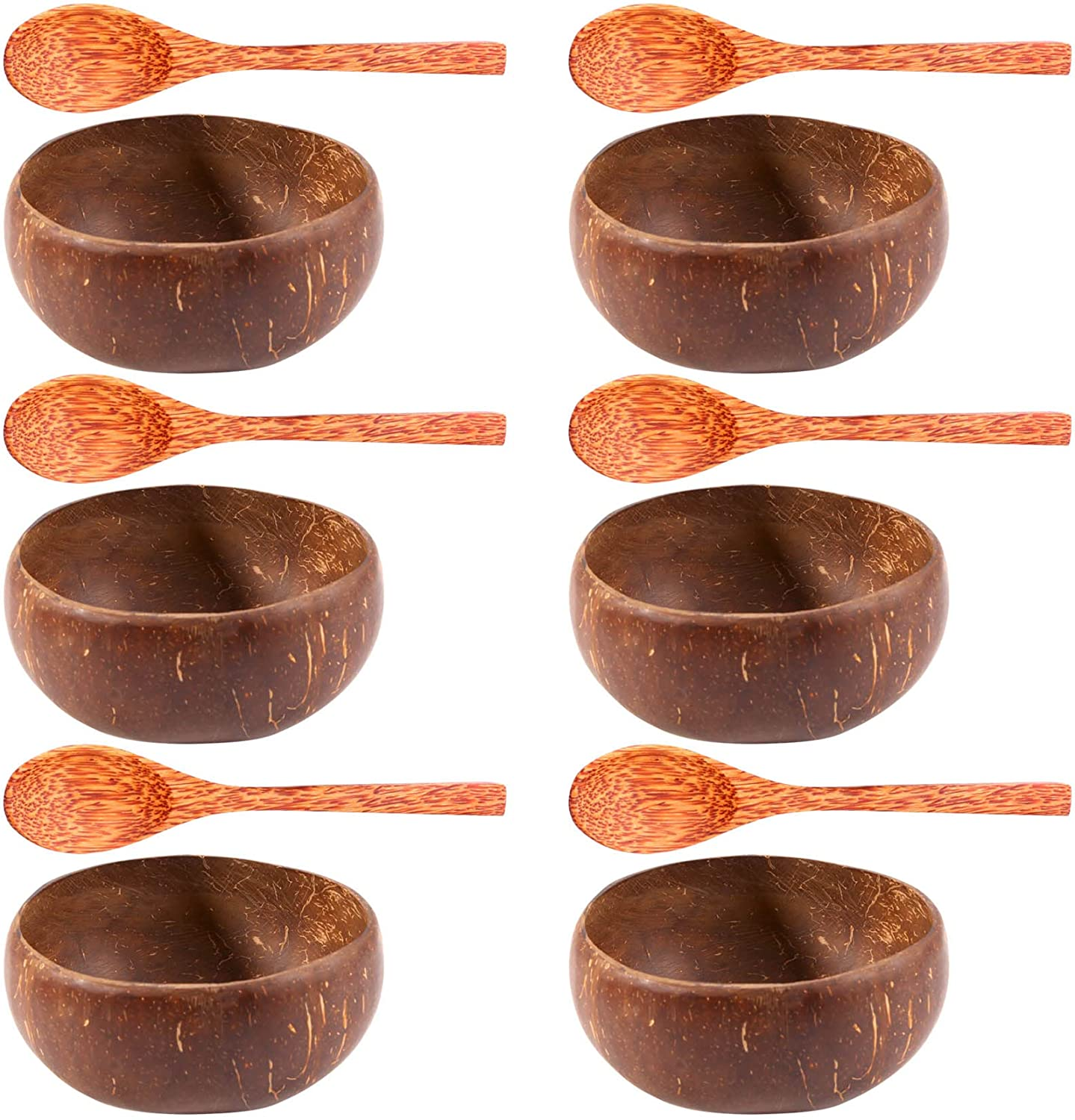 Coconut Bowl Set Handmade Coconut Shell Tableware Wood Spoon Dessert Fruit Salad Mixing Bowl Rice Ramen Bowl, 6 & 6 Spoons image number 5