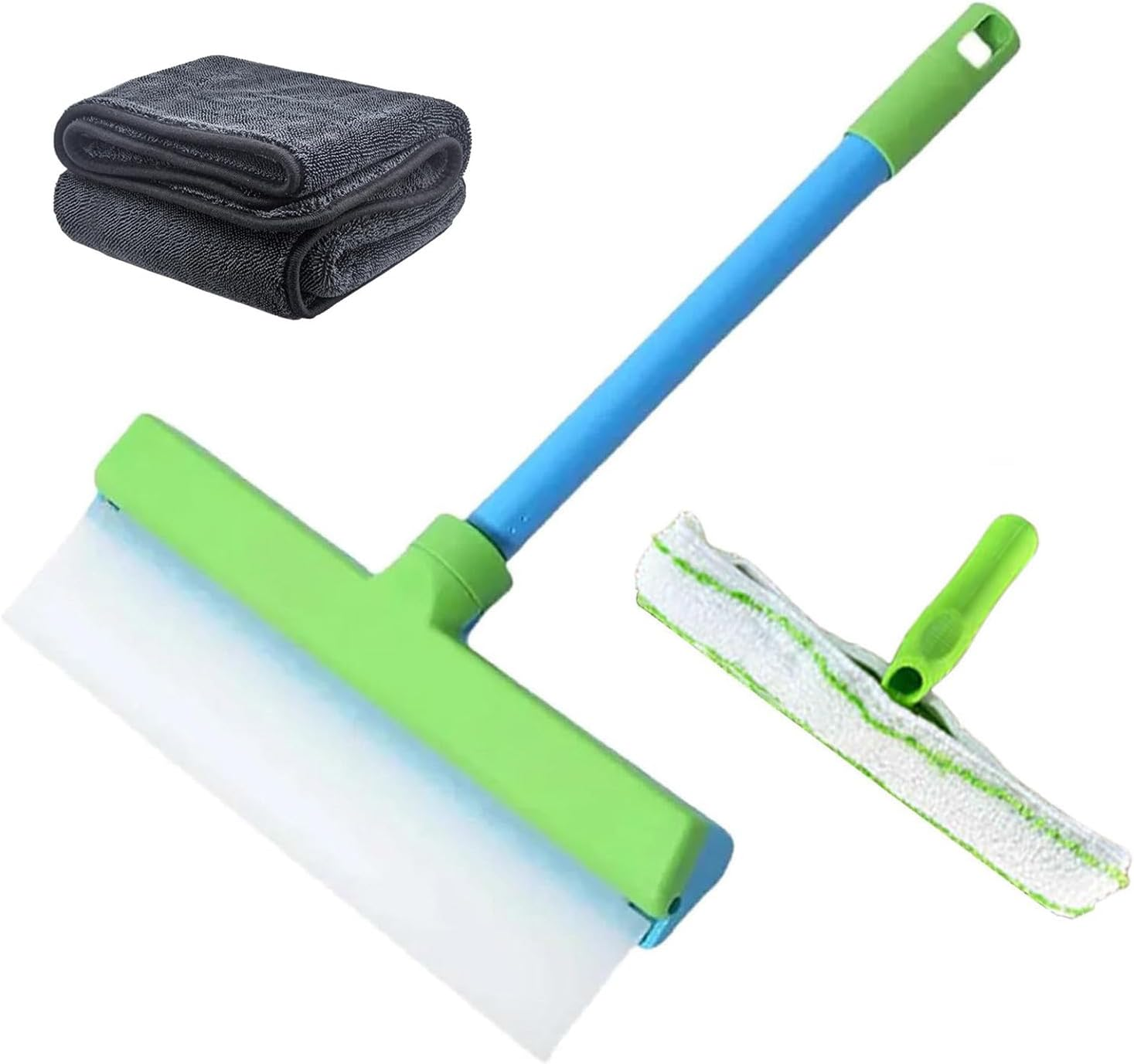 Recyclable Silicone Window Squeegee Kit,Window Cleaning Kit & Window Squeegee Cleaner Kit with Silicone Squeegee and Microfiber Scrubber,For Shower Glass, Mirror, Door, Car (Green)