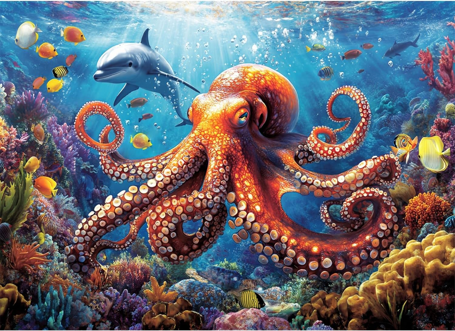 1000 Pieces Jigsaw Puzzles for Adults Octopus Puzzles Impossible Hard Difficult Challenging Puzzles for Teens Underwater World Jigsaw Puzzle Dolphin 1000Pc Puzzle 28 X 20 Inch image number 3