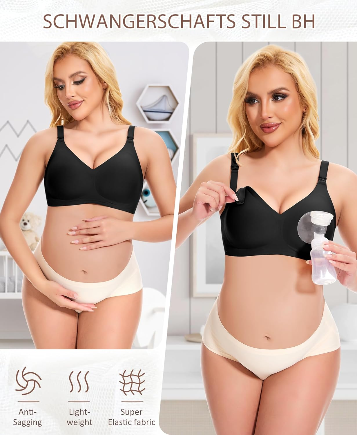 Qoonoo Nursing Bra without Underwire Pregnancy Bra Women'S Bra Large Breasts Bra Sleep Bra Padded Nursing Bra (Black, XXL) image number 5