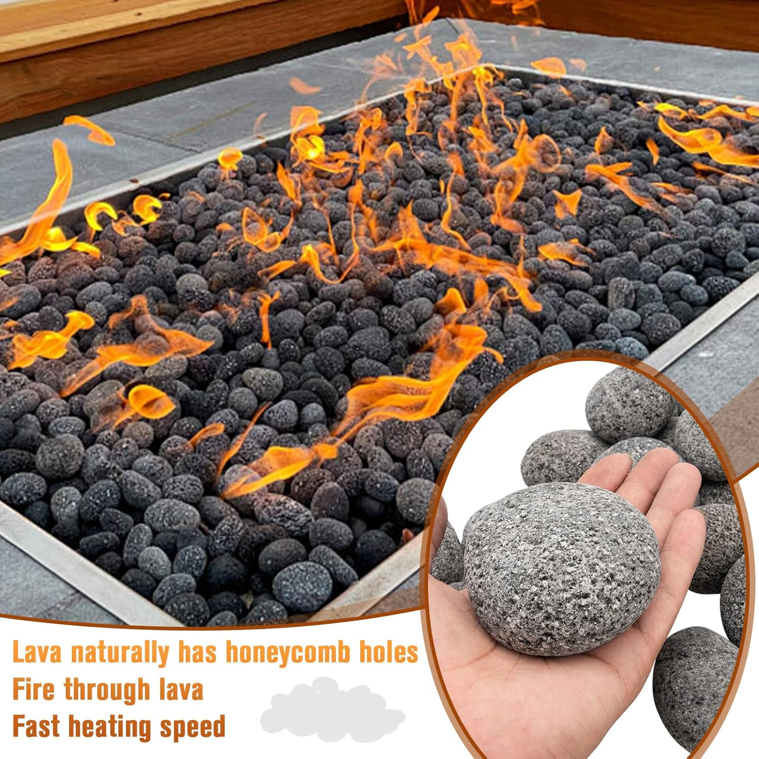 10-Pound Lava Rocks for Fire Pit,2"-3" Natural Lava Stones, Black Lava Rocks for Fire Pit and Fireplace image number 1
