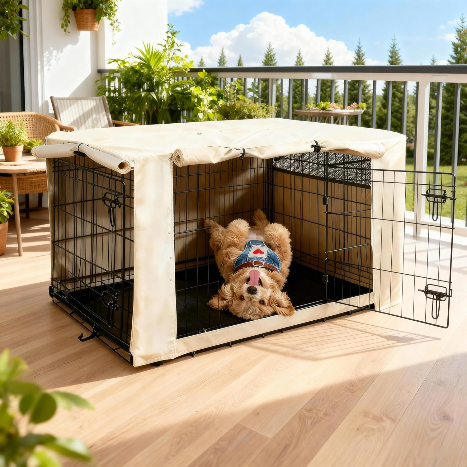 Hicaptain Folding Metal Dog Crate for 36 Inch Wire Pet Cage (Black)