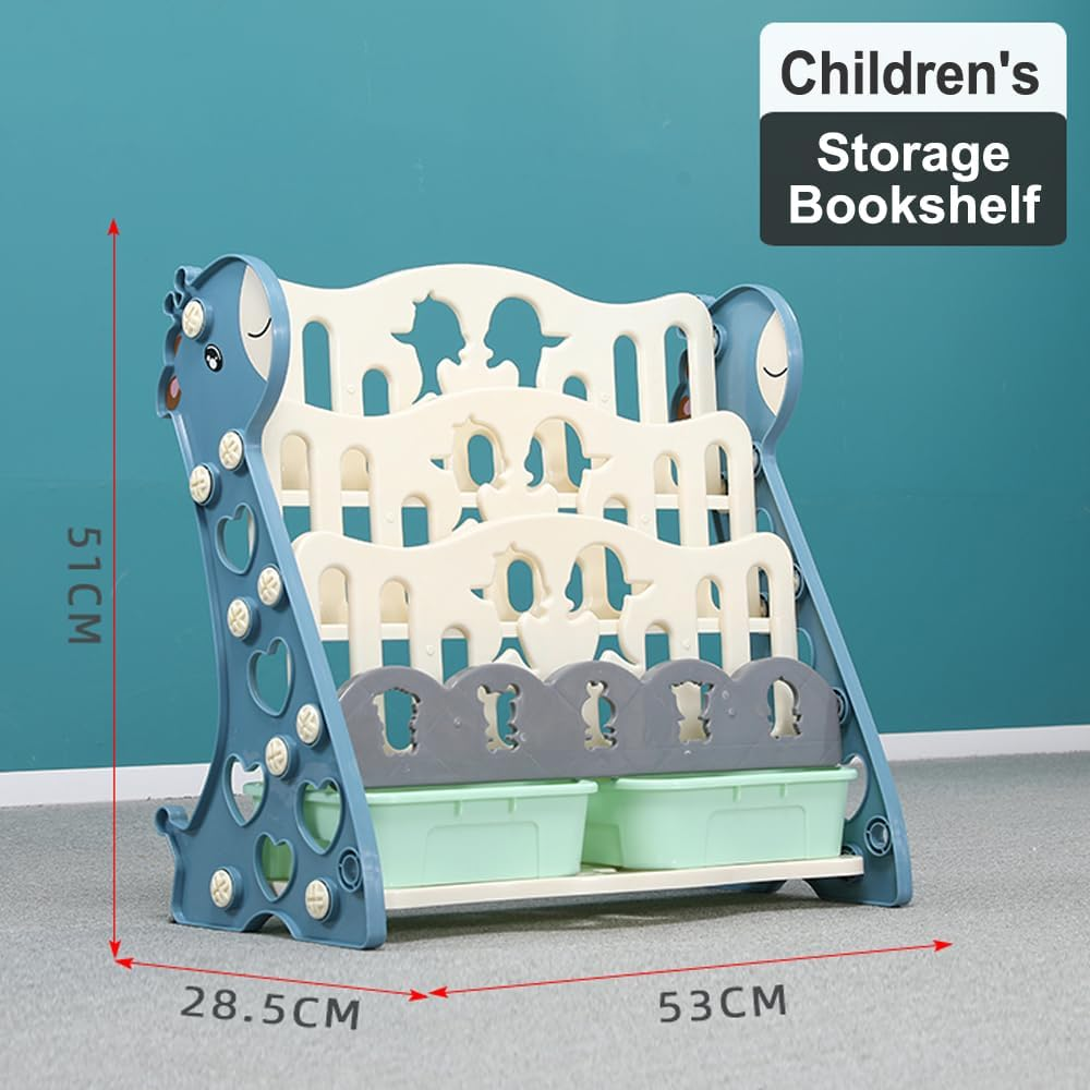 Kids Bookshelf Bookcases - 4-Tier Storage with 2 Bins, Rotating Display Shelf for Home, Living Room, Bedroom & Kindergarten - Safe Rounded Edges Child-Friendly Furniture image number 3