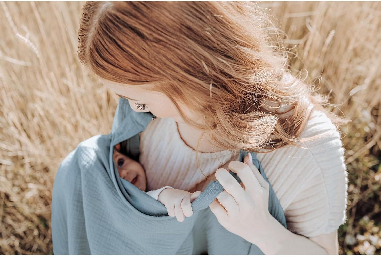 Muslin Nursing Covers for Breastfeeding,100% Cotton Baby Car Seat Canopy & Stroller Cover with Adjustable Hoop, Privacy Breast Feeding Cover with Arch Neckline for Mom and Baby image number 3