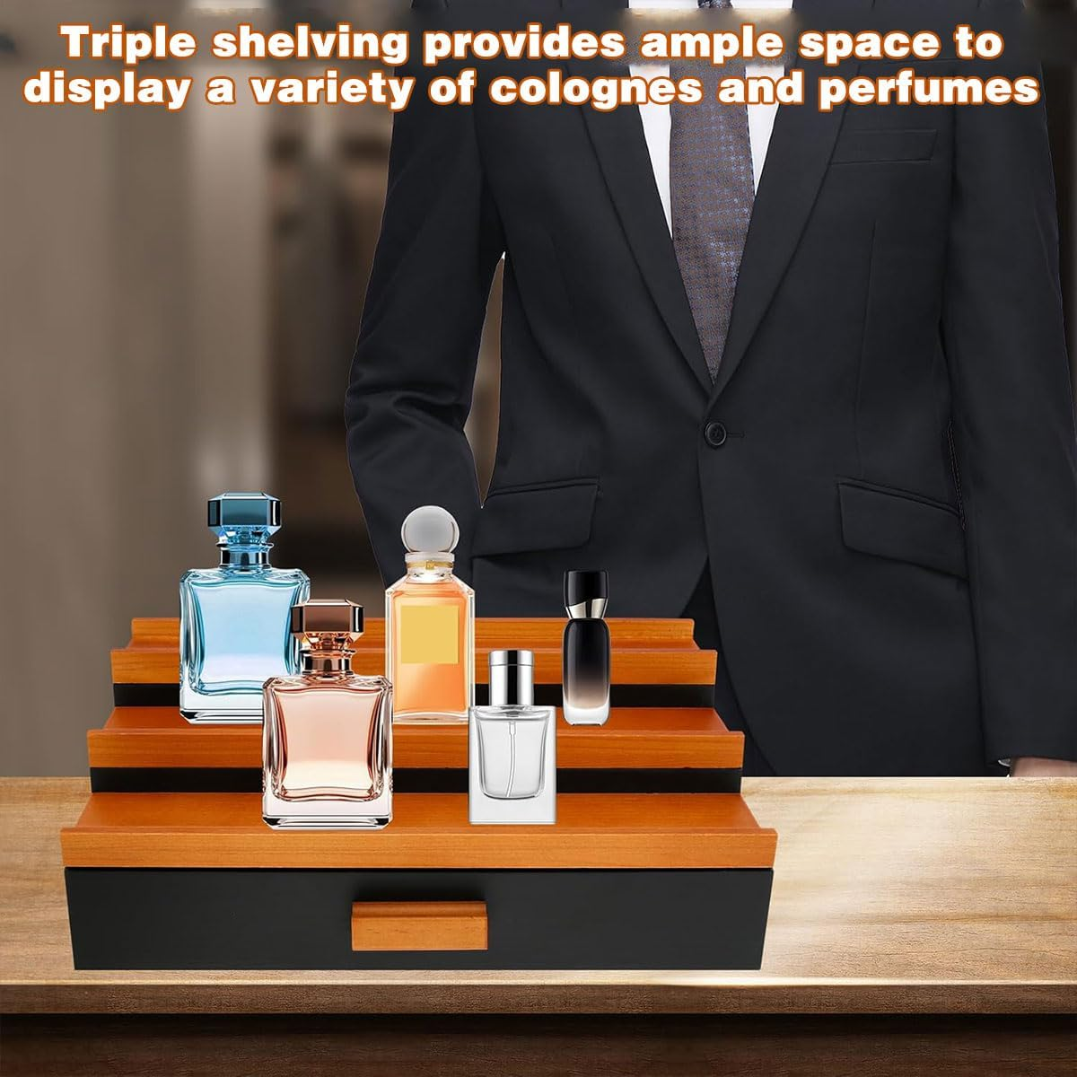 AIMALL Solid Wood Makeup Organiser 3-Tier Drawer Storage Rack for Desktop Lipstick Eye Shadow Perfume Display Holder 12.5In X 7.6In X 4.3In image number 6