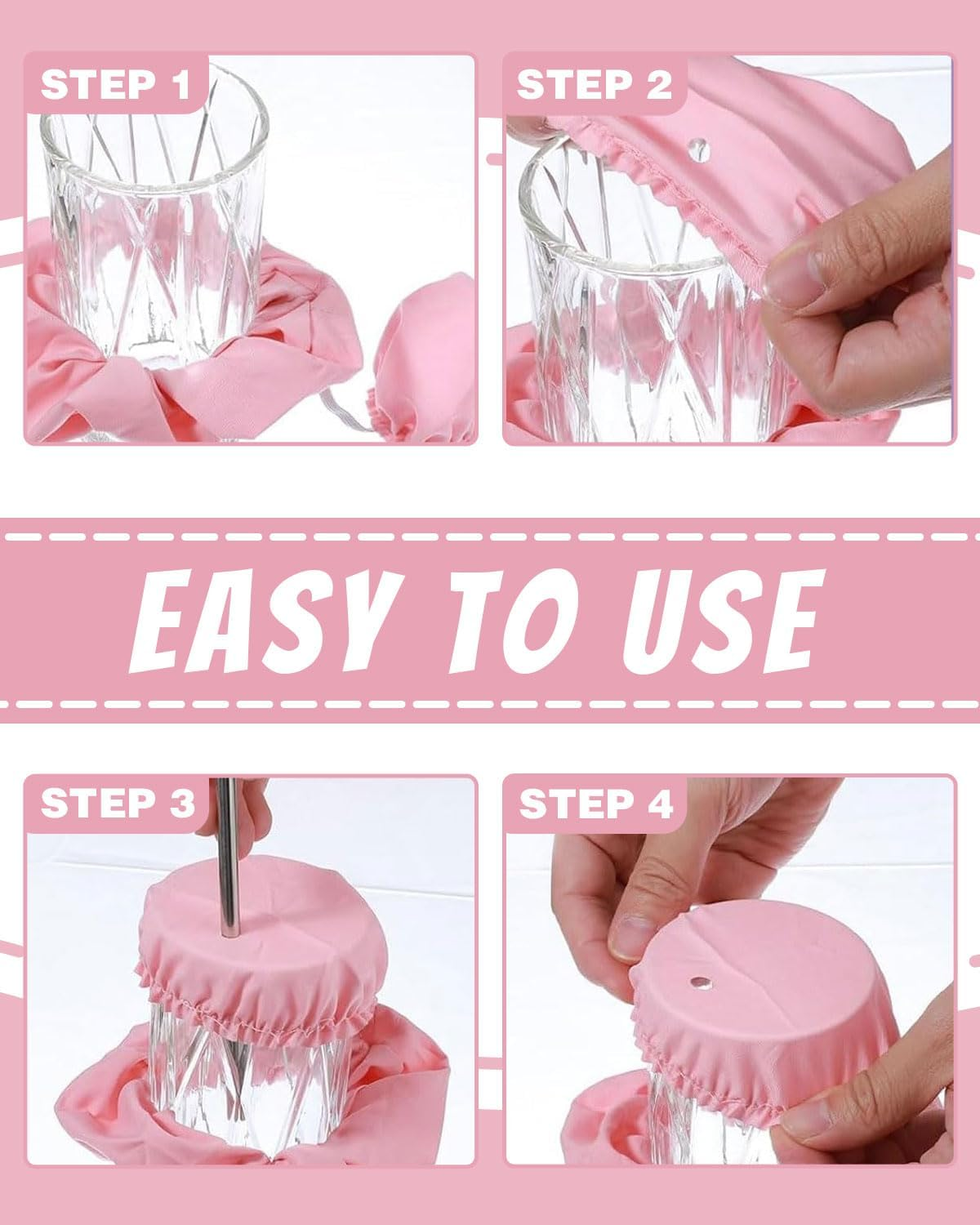 JUKOTA 4 Pieces Hair Band Drink Cover, Drop Protection Wristband, Drinking Covers for Alcohol Protection, Reusable Cup Cover with Straw Hole, Drink Spiking Prevention, Drink Protection image number 4