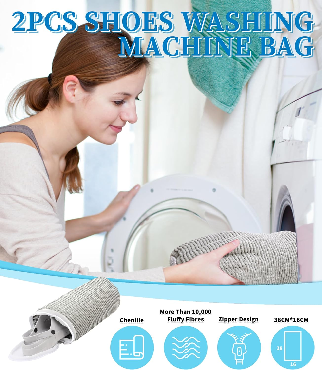 Shoe Washing Net Pack of 2 Shoe Washing Bags Washing Bag for Shoes Washing Machine 10,000 + Airy Fibres, Permeable Mesh, Use: Sports Shoes, Running Shoe image number 3