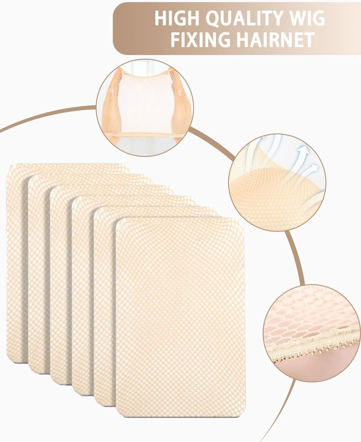 AORHOFJ Hair Net for Wigs, Wig Cap, 6 Piece Wig Cap Set, Nylon Wig Caps, Wig Caps, Wig Net, Undercap, Stretchable, Elastic, Breathable, Beige, Hair Net for Wigs, Wig Accessories image number 5