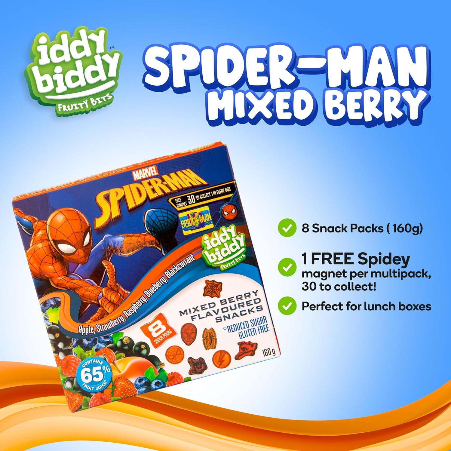 Iddy Biddy Spiderman Fruit Snack, Berry Blast, 6 Pack, 960G - Fruit Flavoured, Gluten Free, Natural Colours & Flavours, 65% Fruit Juice, Kids Lunch Box Treats image number 4