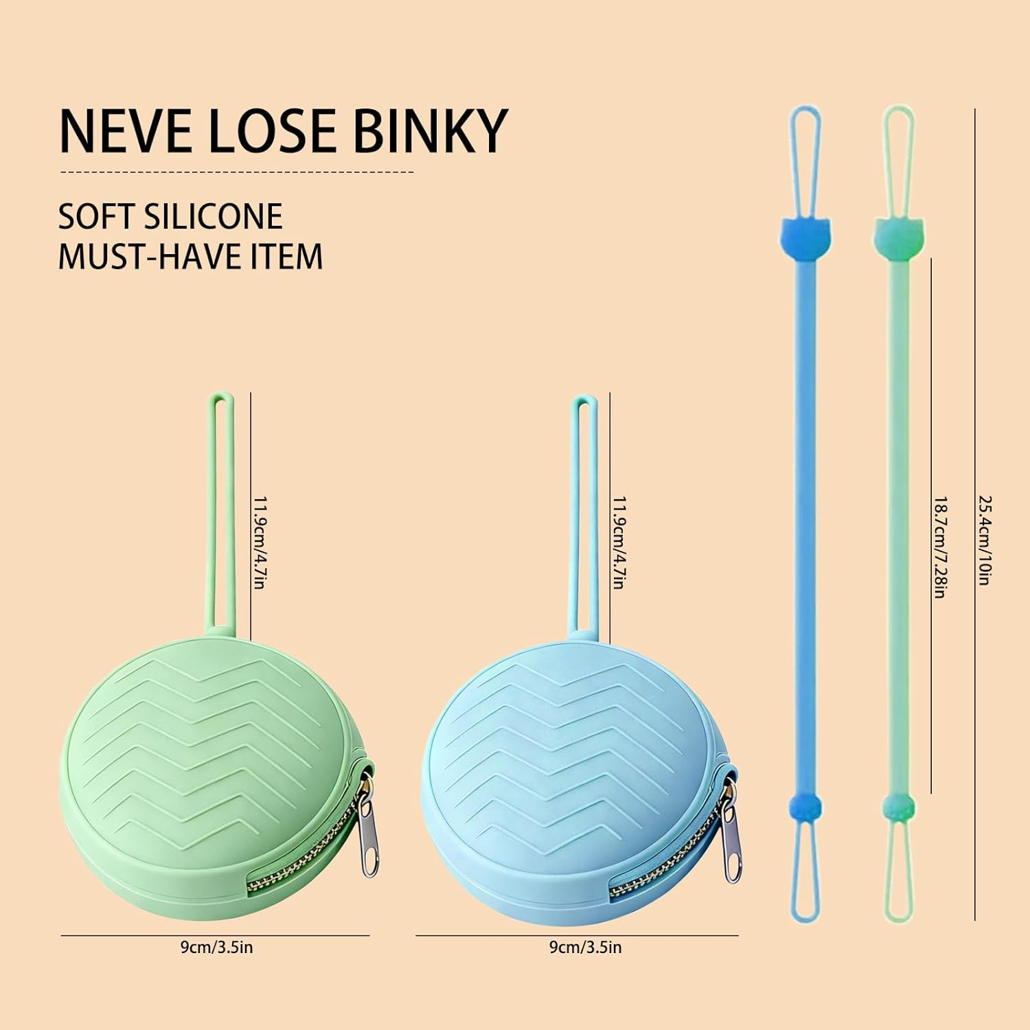 2 Pack Silicone Pacifier Case + 2 Dummy Chain, Green+Blue Pacifier Holder & Silicone Pouch, Portable Pacifier Holder Case with Pacifier Clip & Dummy Clip, Safe for Baby