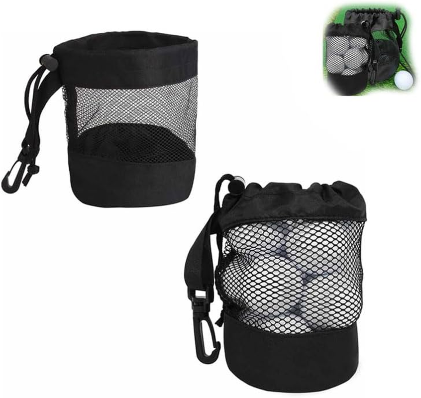 2Pack Golf Ball Storage Bag，Black Golf Ball Pouch Bags with Hooks & Drawstring，Golf Ball Organizer image number 2