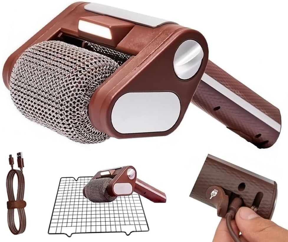 Sakerplus Electric Grill Cleaner, Bristle-Free Spinning Grill Brush with LED, Cordless Electric Brush Cleaner, Detachable 350 RPM Stainless Roller,Blast Away Burnt-On Food for Outdoor BBQ image number 4