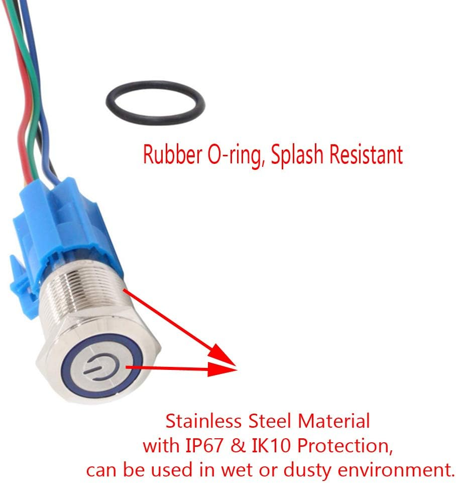 E Support 19Mm 12V 5A Power Symbol Angel Eye Halo Car Blue LED Light Metal Push Button Toggle Switch Socket Plug Wire - Blue image number 2