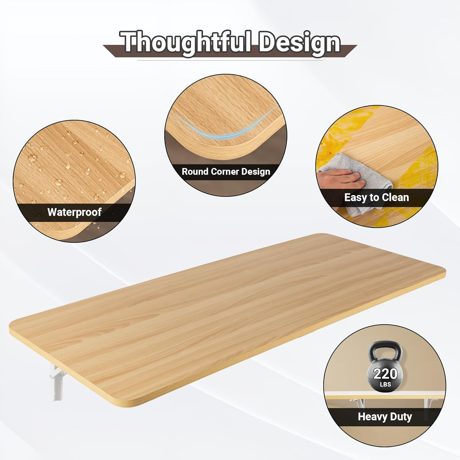 FANGXIN Wall-Mounted Folding Laundry Table &ndash; Space-Saving Desk for Small Areas | Office, Workbench, Kitchen, Dining | 220LBS Capacity, Waterproof &ndash; Easy Installation & Cleaning (47.2" X 19.7") image number 2