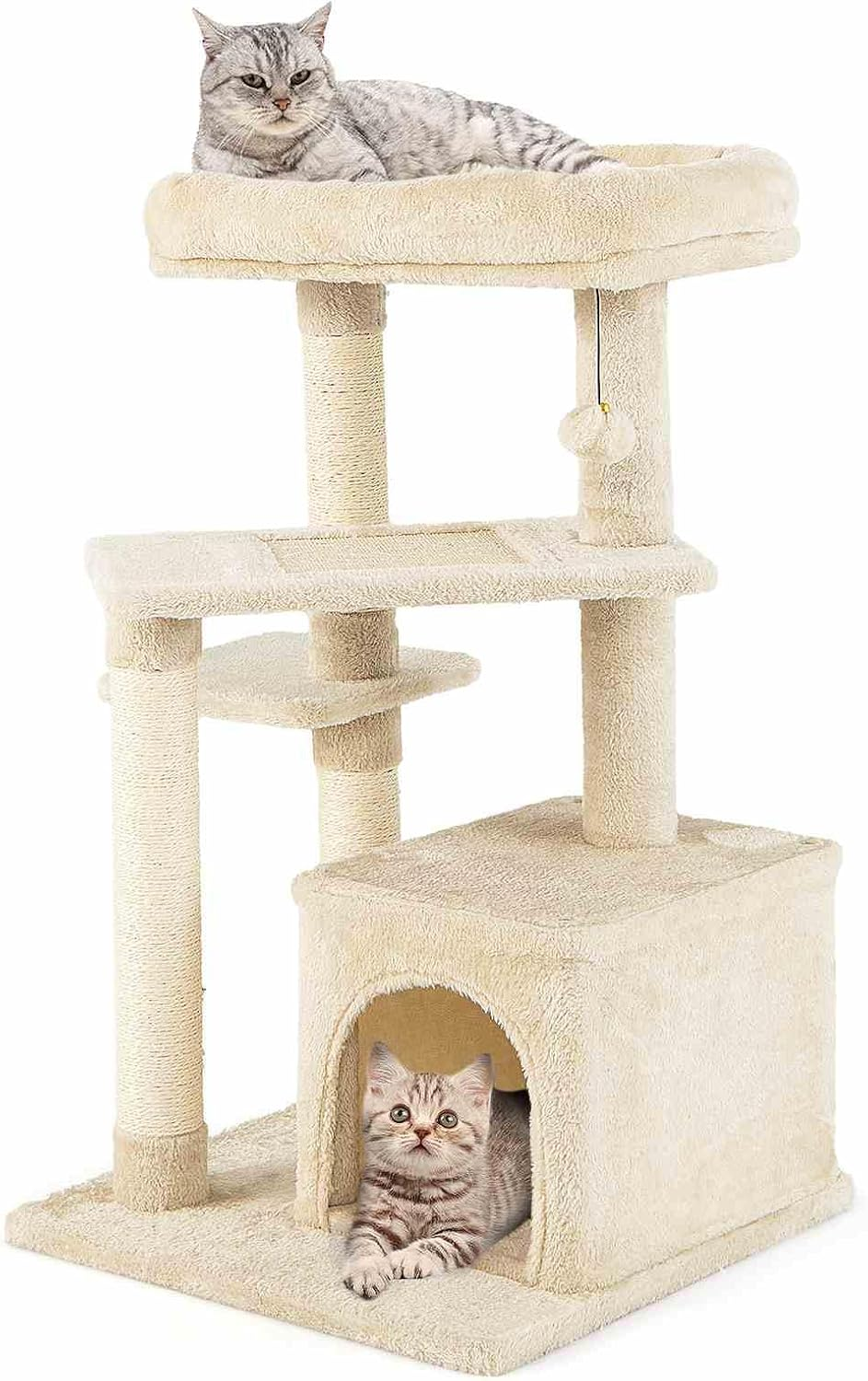 Costway Indoor Plush Cat Tree, Multilevel Cat Tower Condo with Flock, Hanging Toy, Scratching Sisal Posts, Cozy Perch, 4-Tier Cat Climbing Activity Center with Private Condo for Home and Office image number 1