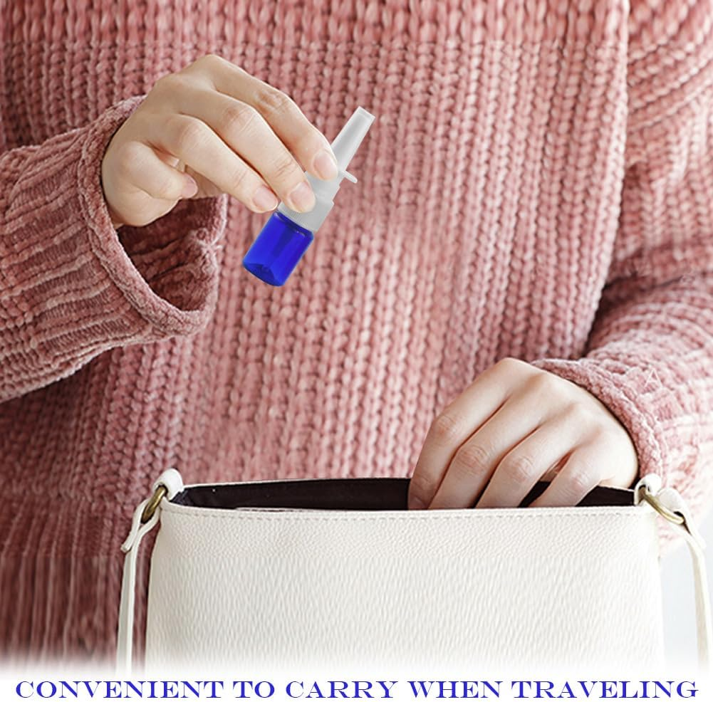 12Pcs Mini Plastic Nasal Spray Bottles - 5Ml Fine Mist Sprayers Atomizers Cosmetic Perfume Makeup Water Storage Holder Container Portable Empty Refillable(Blue) - Clear image number 2