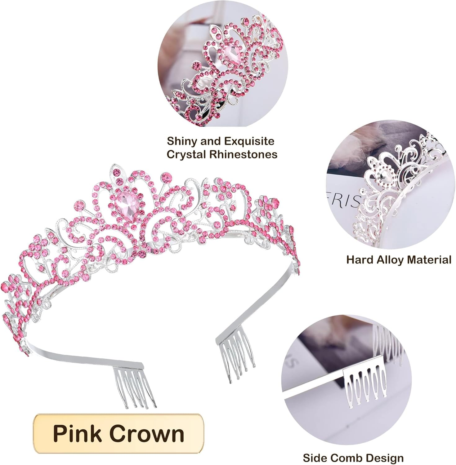 Crystal Crowns for Women, Tiara Hair Accessories Rhinestones Princess Headbands with Comb for Wedding Quinceanera Pageant Birthday Party