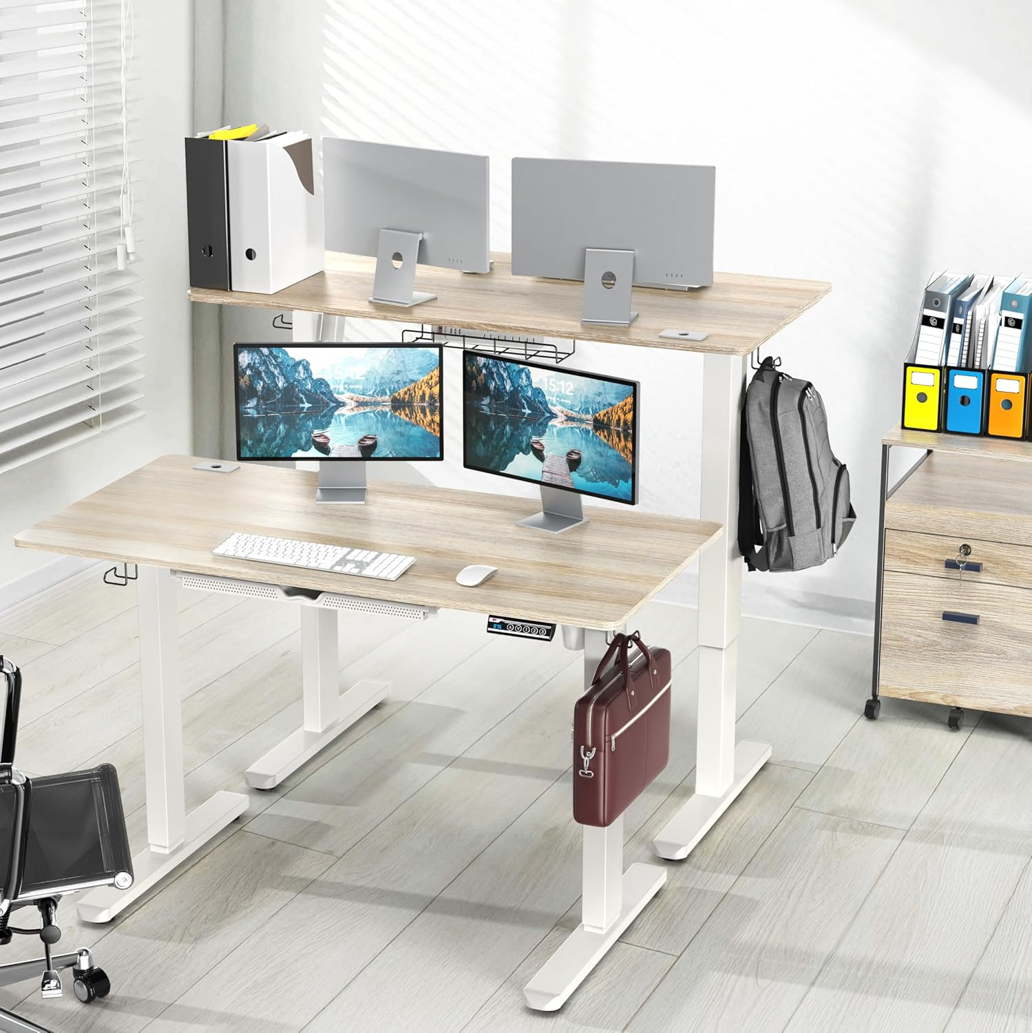 SHW 120 X 60 Cm Electric Height Adjustable Standing Desk with Memory Preset and Cable Management Tray, Maple image number 3