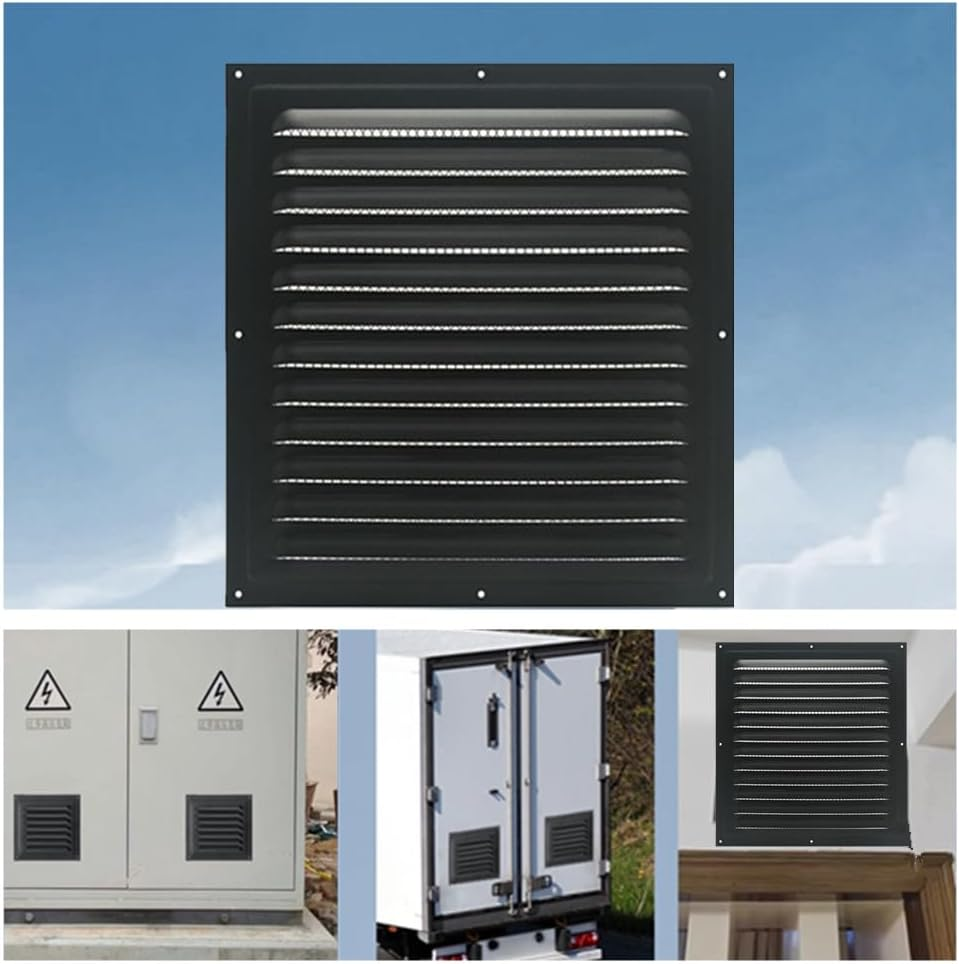Square Ventilation Grille,Granmagazz Black Vent Cover, Black Metal Square Ventilation Grille Stainless Steel Air Vent Cover for Efficient Home Ventilation 30&times;30CM image number 1
