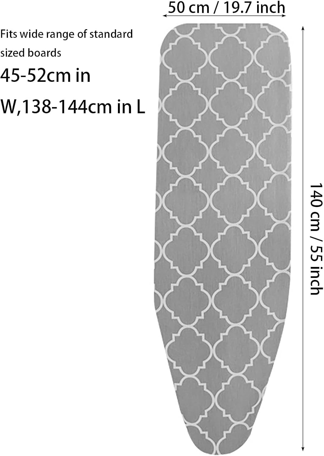 Ironing Board Cover,50Cm X140Cm Thick Cotton Iron Cover with 4 Fasteners with Elastic Edges Scorch Resistant Ironing Board Cover Set(Gray)