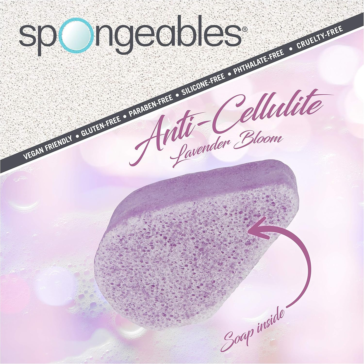 Spongeables Anti-Cellulite Body Wash in a Sponge, Scent, Spa Cellulite Massager, Moisturizer and Exfoliator, 20+ Washes, 4Oz, Lavender, Pack of 3 image number 2