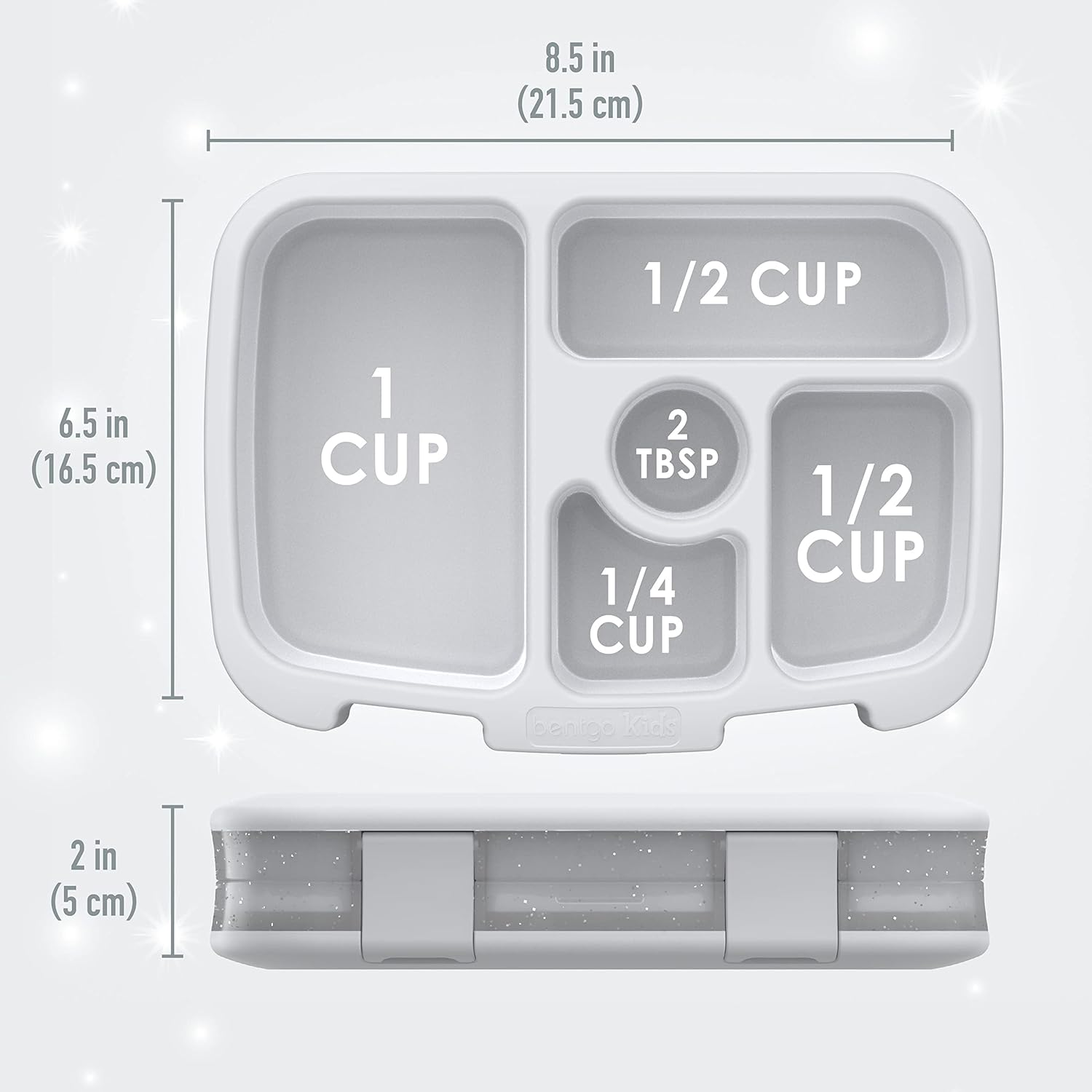 Bentgo&reg; Kids 5-Compartment Lunch Box - Glitter Design for School, Ideal for Ages 3-7, Leak-Proof, Drop-Proof, Dishwasher Safe, & Made with Bpa-Free Materials (Glitter Edition - Silver) image number 2