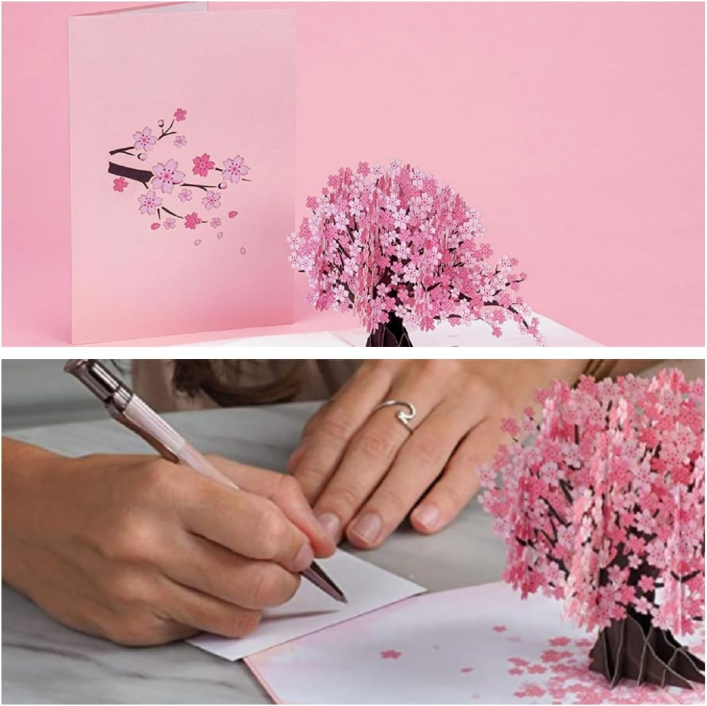 MEZOKUCEL 3D Cherry Blossom Pop up Card, Romantic Handmade Card Greet for Birthday, Wedding, Anniversary, Mothers Day, Thank You Card, All Occasion Includes Envelope and Note Tag image number 1