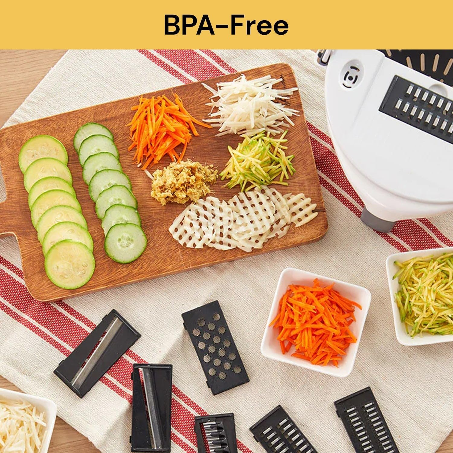 Ezonedeal Vegetable Slicer, 9 in 1 Multifunction Rotate Vegetable Cutter with Drain Basket Large Capacity Food Veggie Shredder Grater Kitchen Tool image number 5