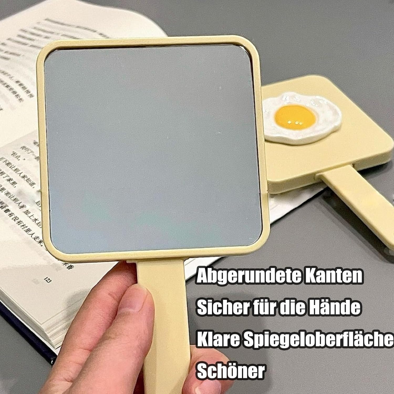 Pack of 2 Hand Mirrors with Handle & Comb, 2-In-1 Comb Mirror, Portable Makeup Mirror, Multifunctional Cute Bear Ear Mirror, Small Cosmetic Mirror, Travel Compact Mirror (Colour Mix-1) image number 4