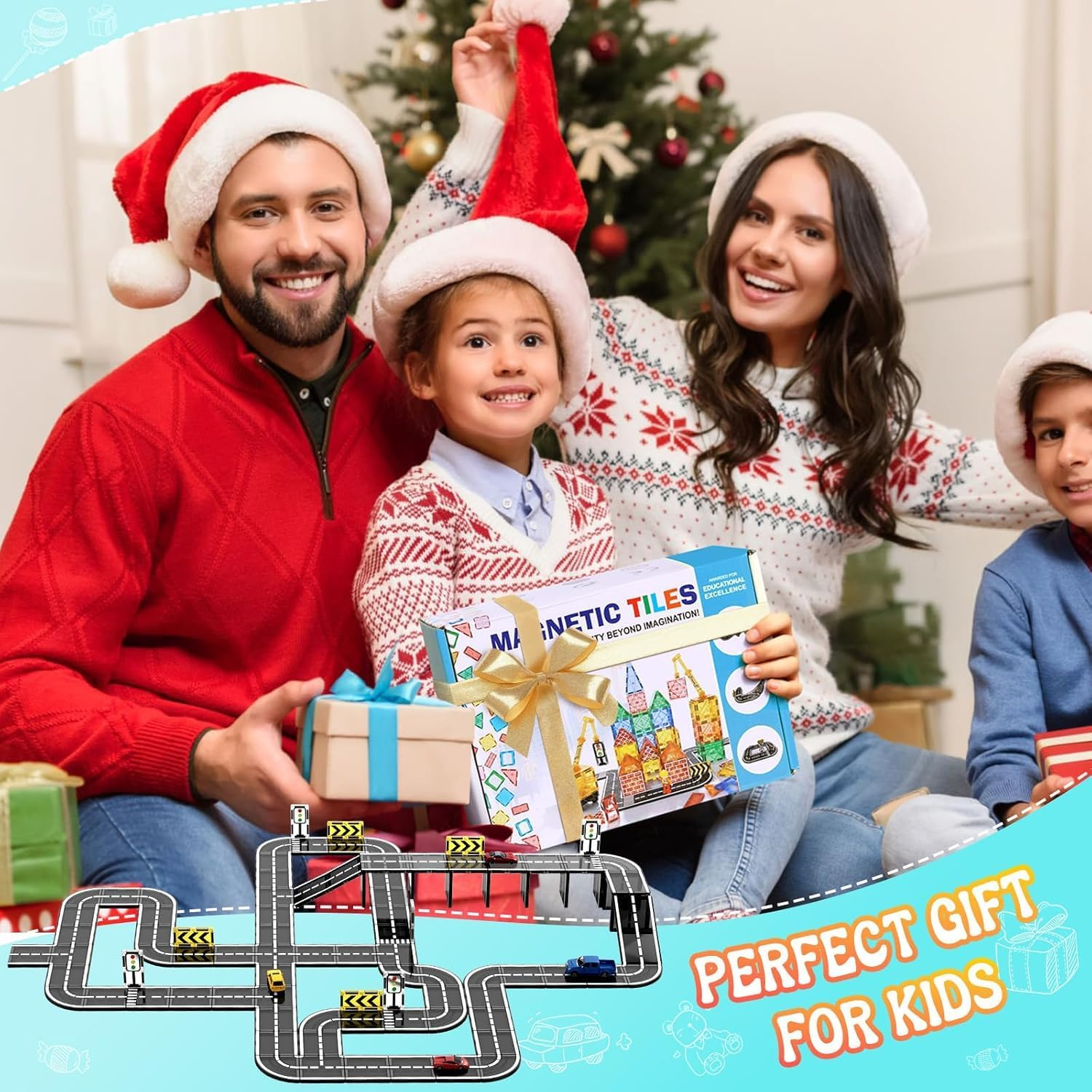 Magnetic Tiles Road Set 41 PCS, Magnetic Building Blocks with Car for Toddler Kids Toys, Montessori Educational Toys 3+ Year Old Boys & Girls Gifts