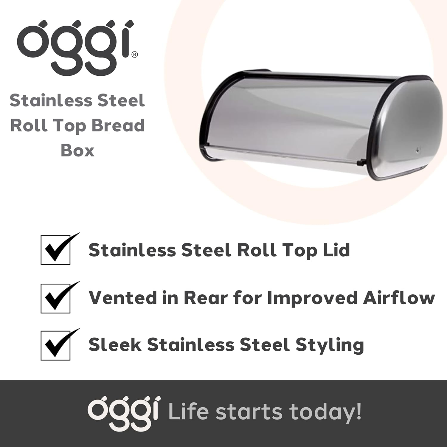 Oggi Stainless Steel Roll Top Bread Box for Kitchen Countertop with Stainless Steel Lid - Fits Multiple Large Loaves of Bread and Other Freshly Baked Goods Including Cookies, Bagels, Muffins image number 5