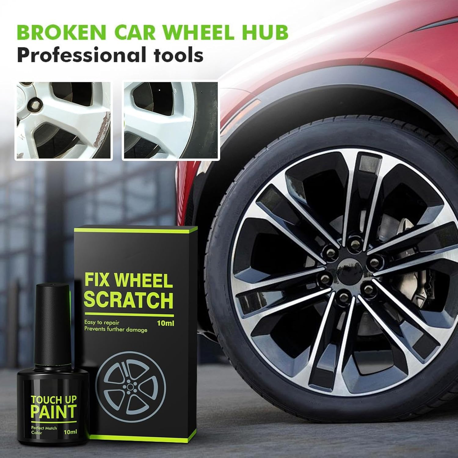 Wheel Scratch Repair Kit for Curb Rash,10Ml Auto Accessory with Gloves Sponge | Wheel Repair Kit | for Automotive Vehicle Tire Curb Rash Alloy Metal Trim Hub Maintenance Detailing image number 3