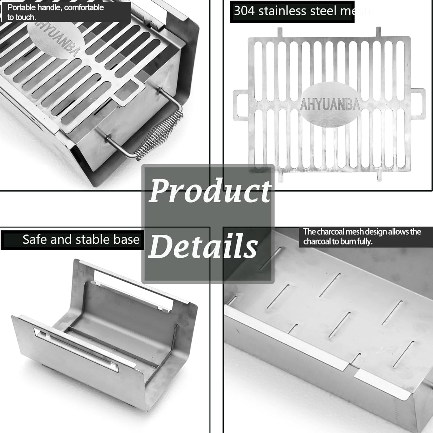 Portable Charcoal Grill,15.8"Folding Reusable Barbecue,Compact Thickened 304 Stainless Steel Tabletop Grill with Handle for Camping Picnic Travel Backyard and Party Cooking