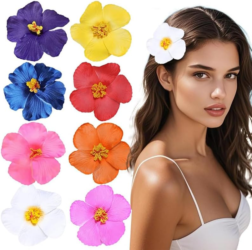 Bohemian Flower Hair Clips, 8Pcs Hawaiian Beach Flower Hair Pins Clips, Bohemian Flower Hair Clips for Women image number 1