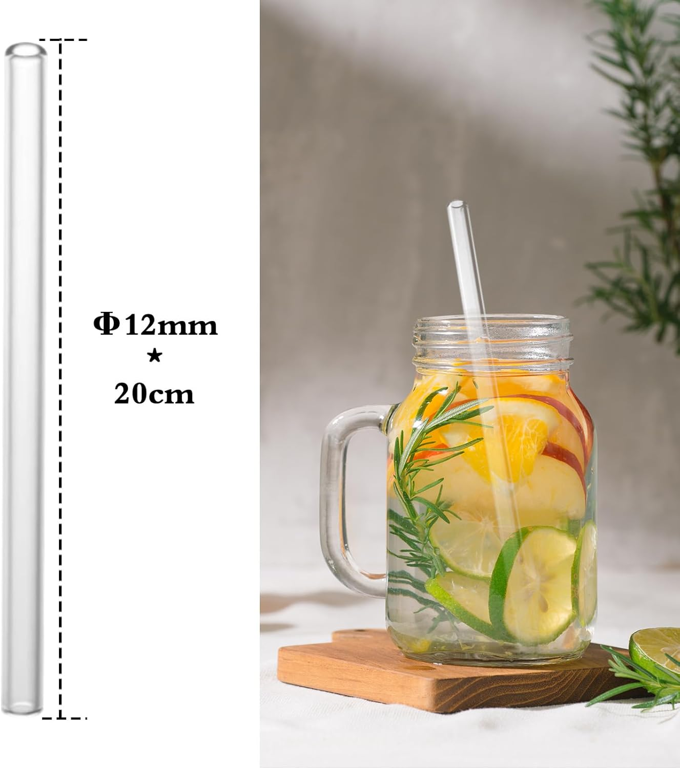 12-Pack Glass Straws Reusable Drinking Straw, Including 4 Straight and 4 Bent Straws & 2 Extra Wide Straw with 2 Cleaning Brushes, Dishwasher Safe for Smoothies, Milkshakes, Juices image number 5