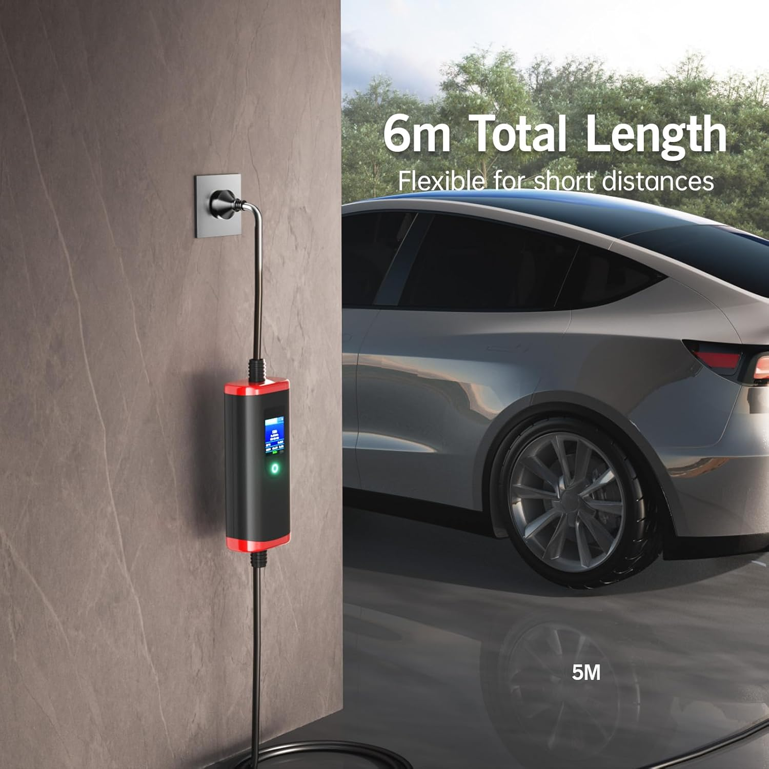 7JI EV Charger Type 2 3.5 Kw 5M 10-15A Adapter Portable EV Chargers Polymer Materials Cable with Australian 15 a Plug|10A Adapter, Adjustable Current Compatible with Tesla, BYD and Other PHEV/BEV/EV image number 3