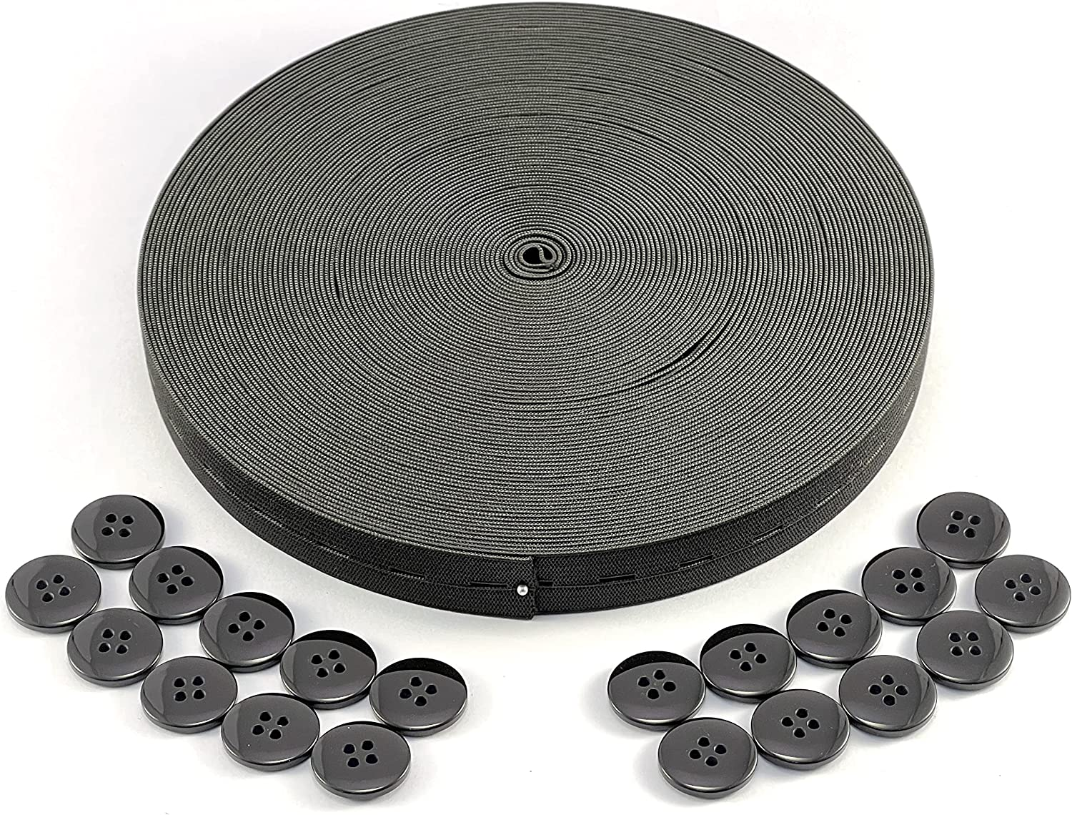 Flat Sewing Band Spool with Buttonholes, Elastic Stretchable, Ideal for DIY Waistbands and Necklines (White, 3/4 Inch &times; 3 Yards)