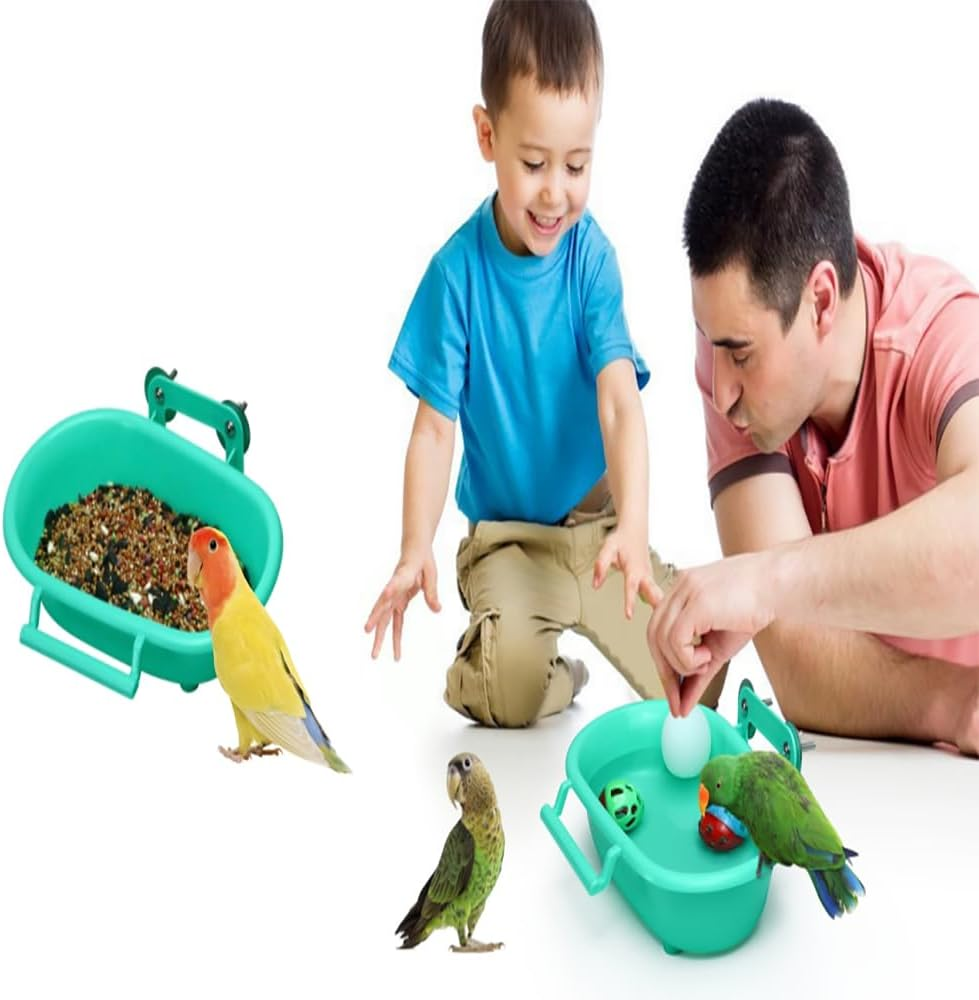 Bathing Tubs for Small Animals with 3 Balls Bird Water Bowl Bird Food Bowl Bird Food Feeder for Birds Parakeet Canary(Green)
