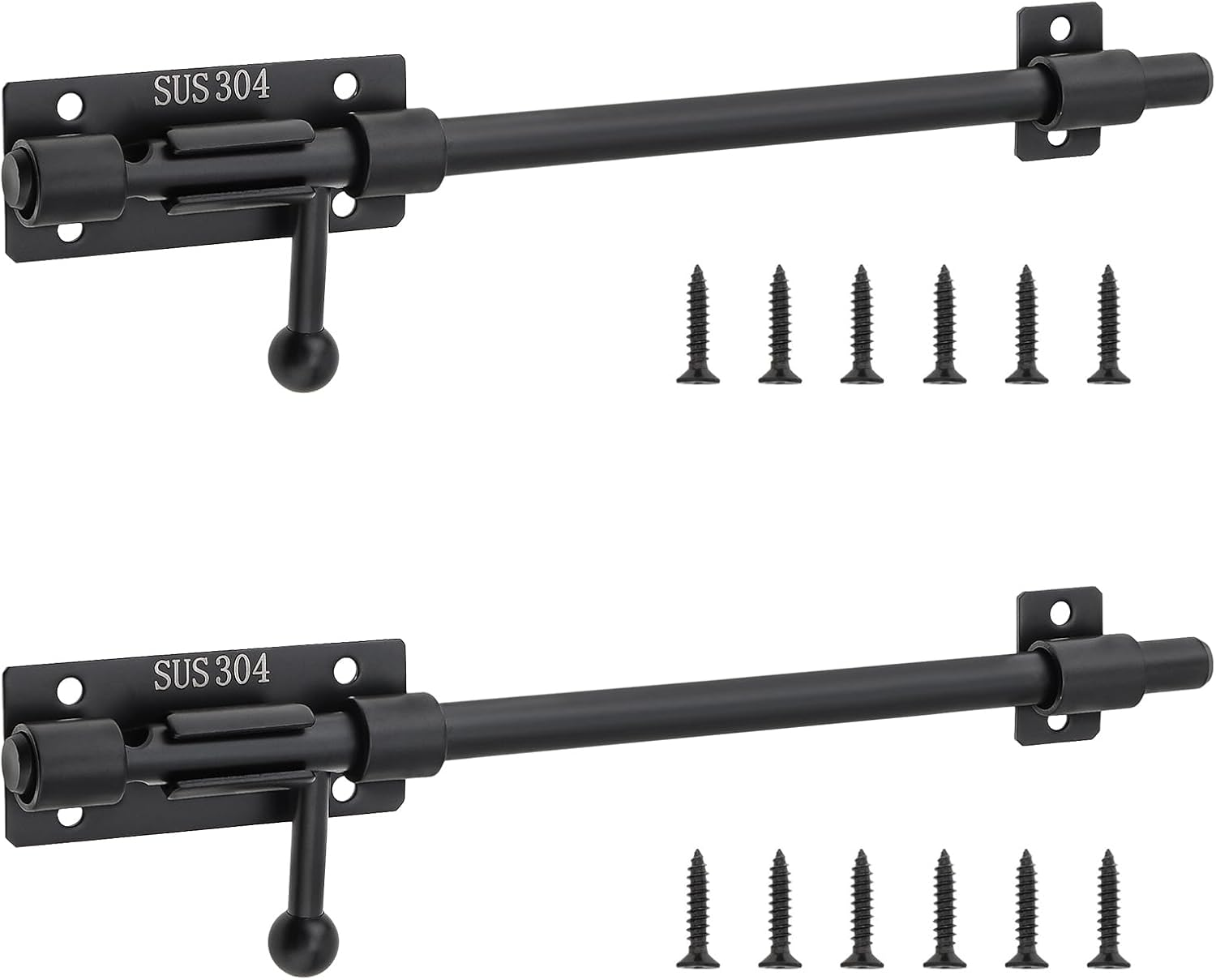 Slide Bolt Gate Latch, 2 Pack 10 Inch 304 Stainless Steel Barrel Bolt Latch with 8 Mm Padlock Hole, 10 Mm Bolt Heavy Duty Silver Sliding Latch Lock