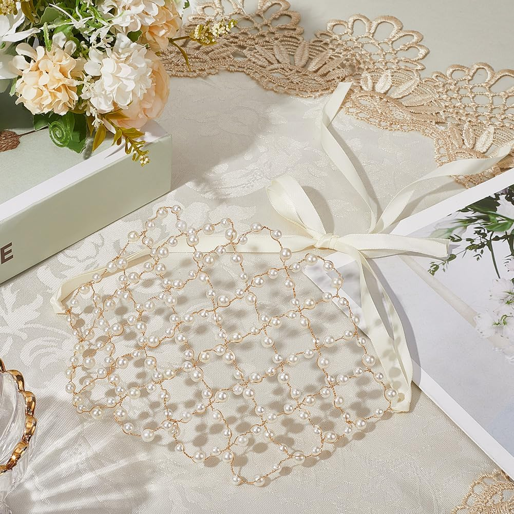 CABODYALS Bridal Headpiece with Faux Pearls White Gold Vintage Boho Beads Headband Brass Wedding Jewellery Decorative Hair Tendril Headbands for Women Dresses Birthday Party Anniversary Accessories