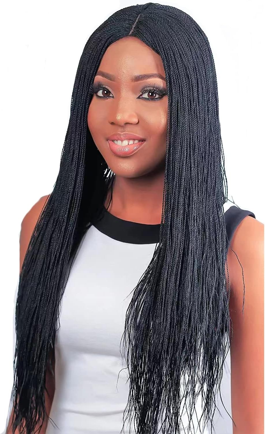 Czrleaty Knotless Braided Wigs for Black Women Heat Resistant Fiber Soft Synthetic Short Bob Box Braided Wig with Bangs African American Braided Wigs (22 Inches, Middle Part Black) image number 2