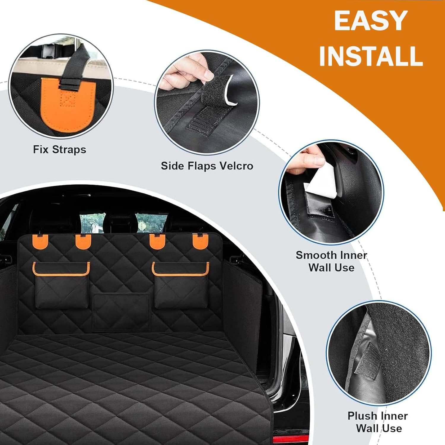 Waterproof Non-Slip SUV Cargo Liner for Dogs,Universal Pet Boot Protector Mat with Side Flaps & Storage Bag,Durable Dog Car Cover for Sedan, Vans, Truck Travel Camping image number 4