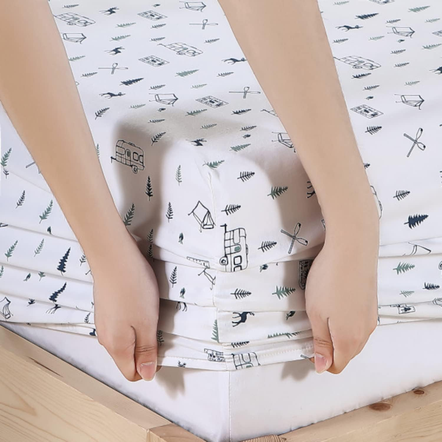 Eddie Bauer - Twin XL Sheets, Cotton Percale Bedding Set, Crisp & Cool Home Decor (Campout Dark Blue, Twin XL) - Campout White/Navy image number 4