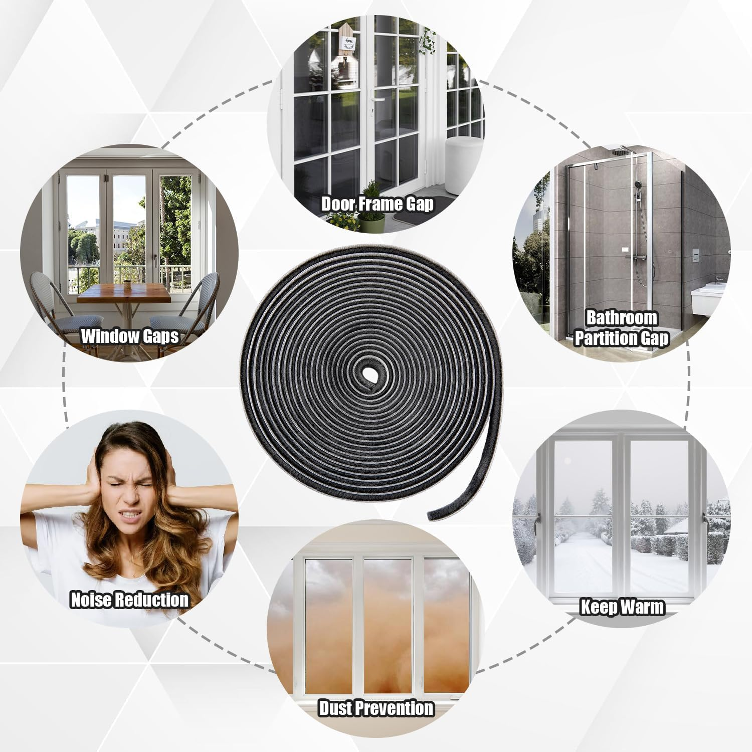 49Ft Brush Weather Stripping, Self-Adhesive Soundproofing Weather Stripping, Weatherstrip for Soundproofing, Casement Window Air Conditioner Seal for Steel Windows, 0.4 in Wide and 0.2 in Thick image number 3