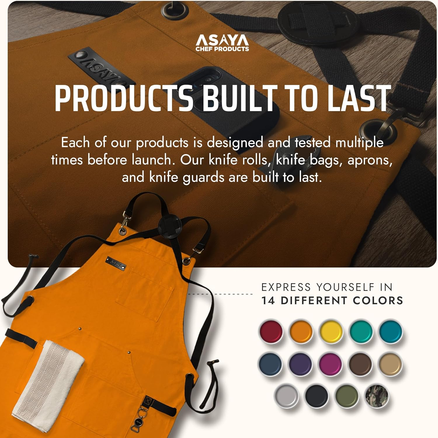 Asaya Chef Apron for Men and Women + Hand Towel and Bottle Opener - 10Oz Canvas