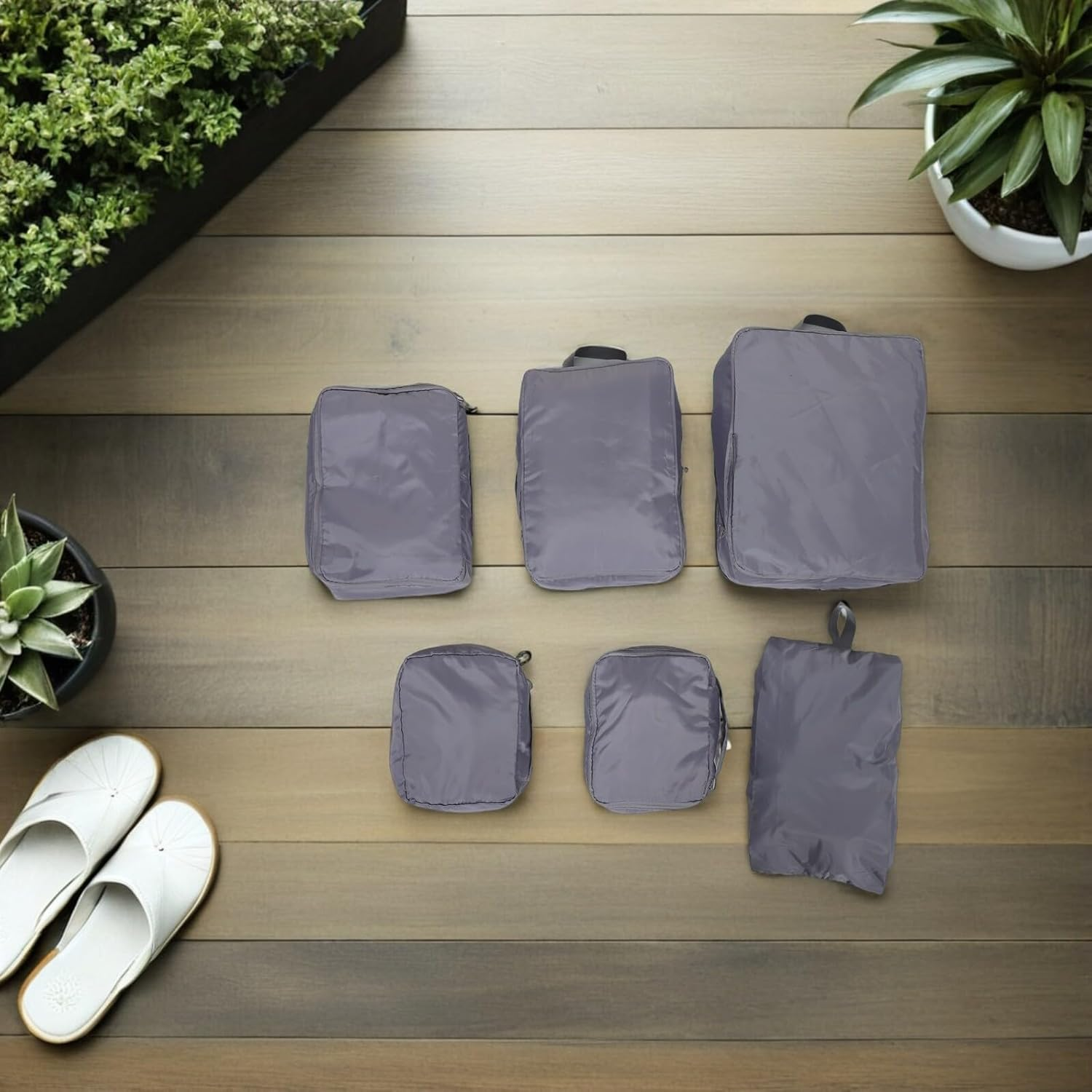 WRITWAA 6PCS Travel Suitcase Organizer Bags Set Gray Memory Fabric, Double Zipper Packing Cubes for Clothes and Cosmetics, Portable Luggage Organizer for Business Trips and Travel image number 3