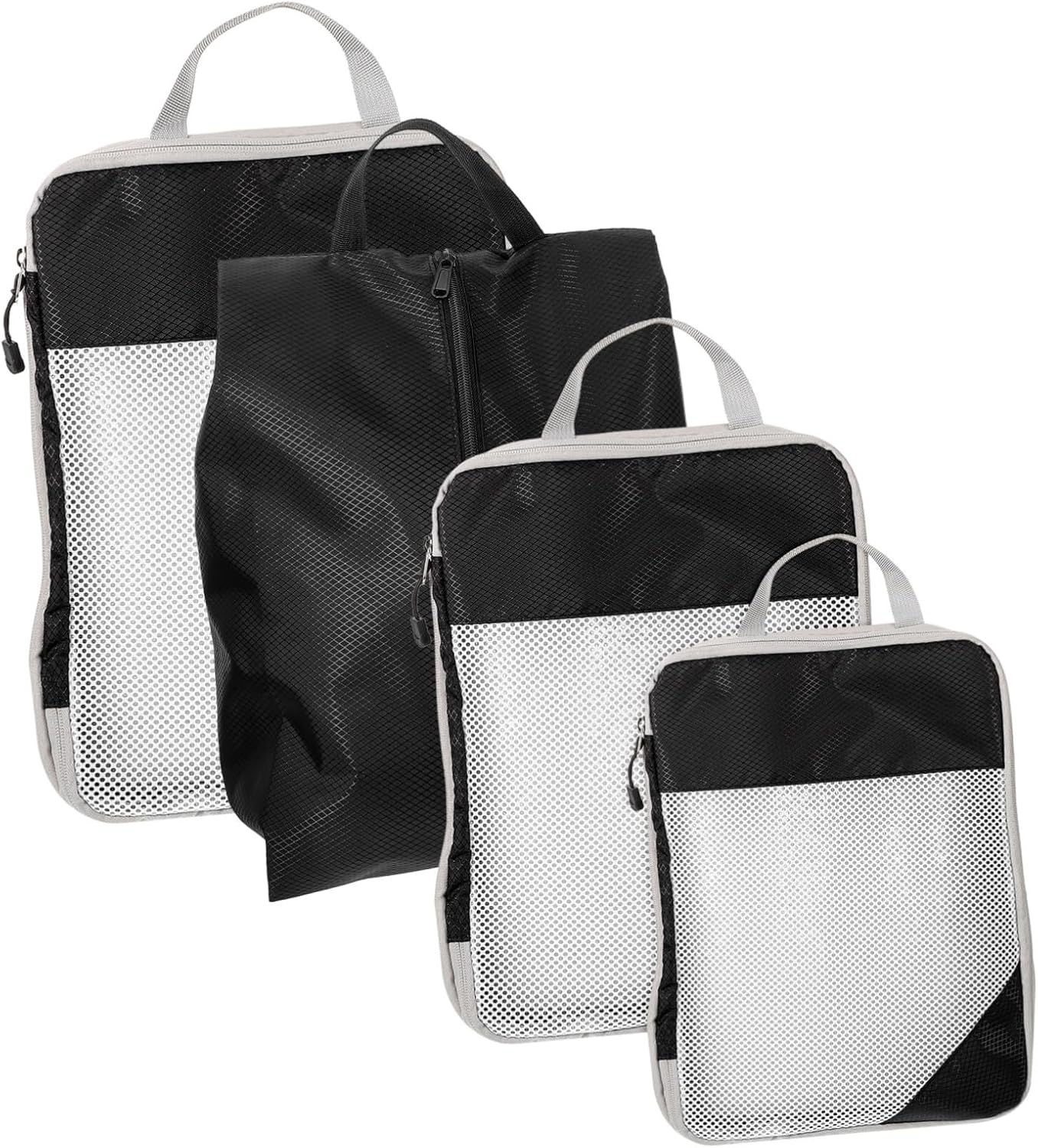 CTIRCHIU 4Pcs Black Mesh Compression Packing Cubes Set for Travel Suitcase Organizer Bags with Expandable Compartments and Handles, Lightweight Luggage Storage for Clothes and Accessories image number 6