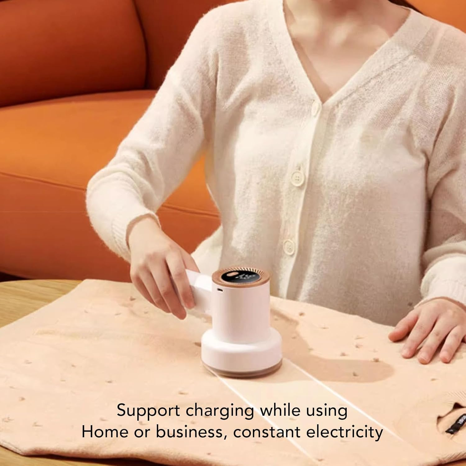 Electric Fabric Shaver & Lint Remover Rechargeable Fuzz Trimmer with 6 Leaf Blades LED Display Portable for Clothing Furniture Sweaters Couches image number 2