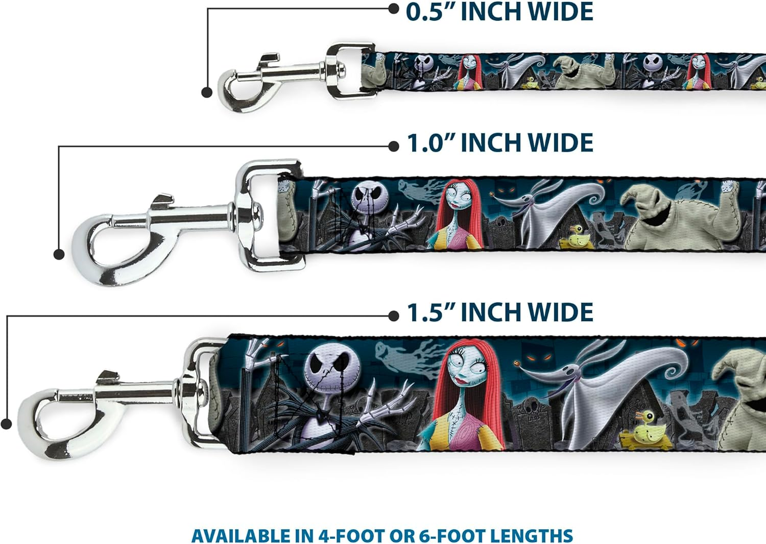 Dog Leash Nightmare before Christmas 4 Character Group Cemetery Scene 6 Feet Long 1.5 Inch Wide image number 3